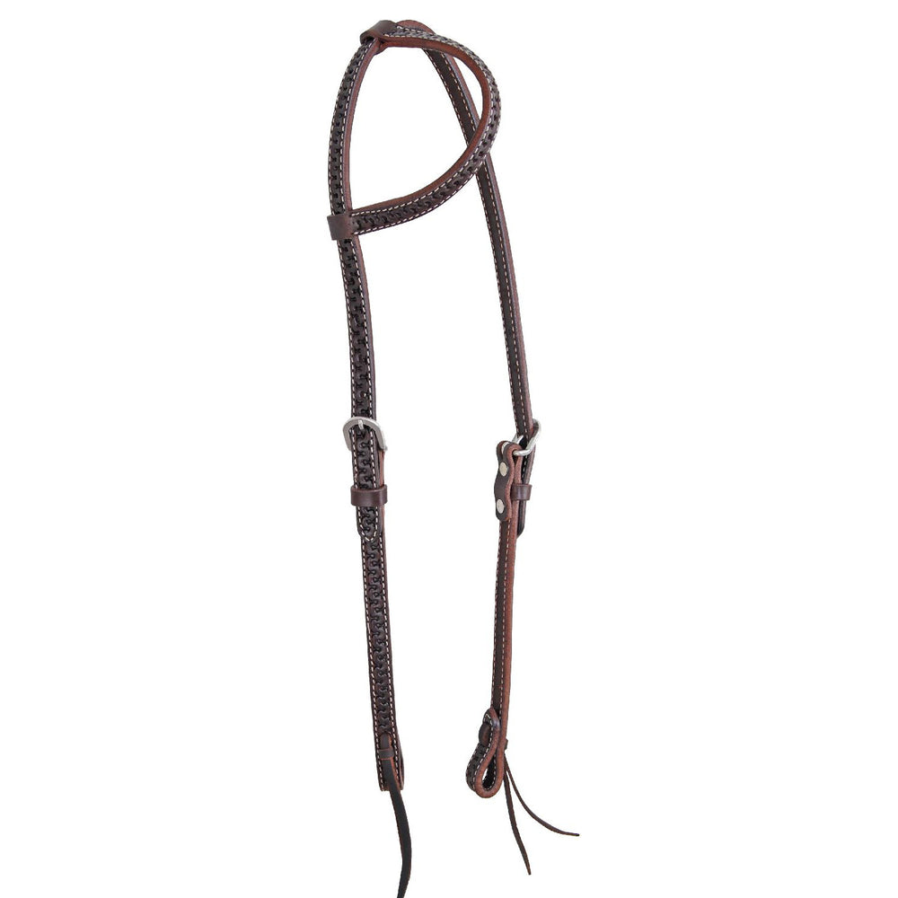 POOL'S ONE EAR HEADSTALL 23748 WITH SNAKE TOO BROWN