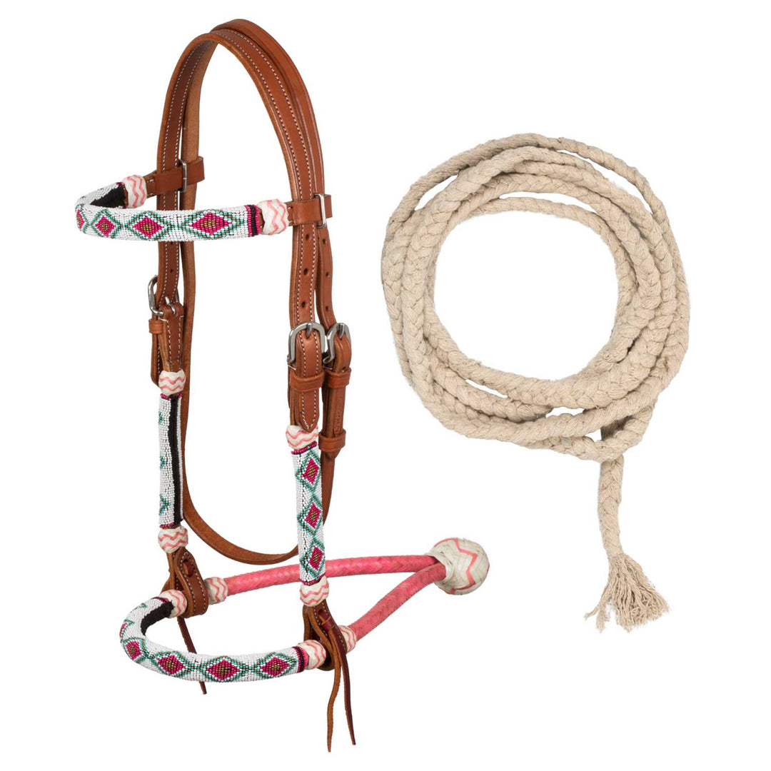 Beaded bosal bridle with cotton mecate reins