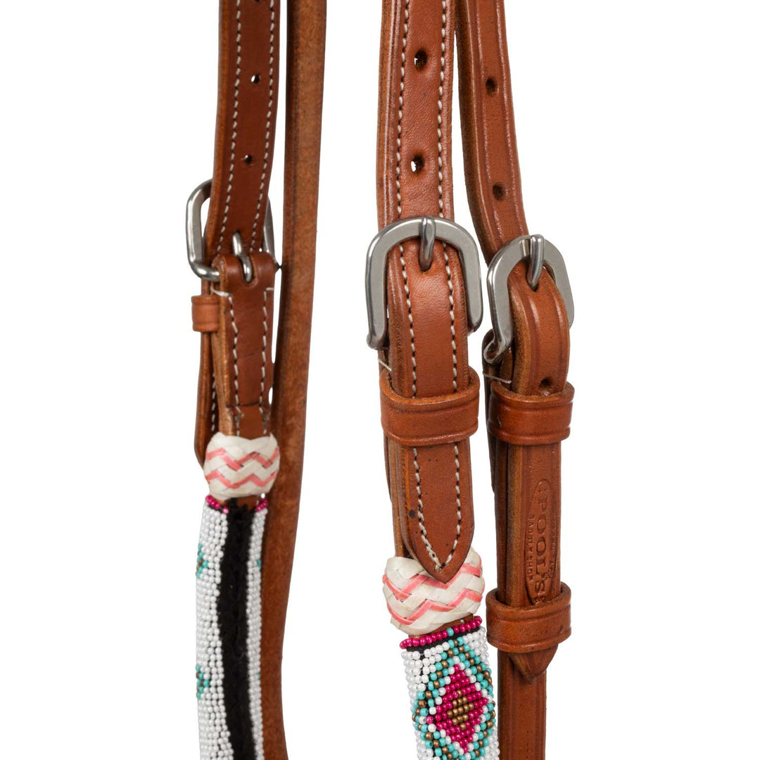 Beaded bosal bridle with cotton mecate reins