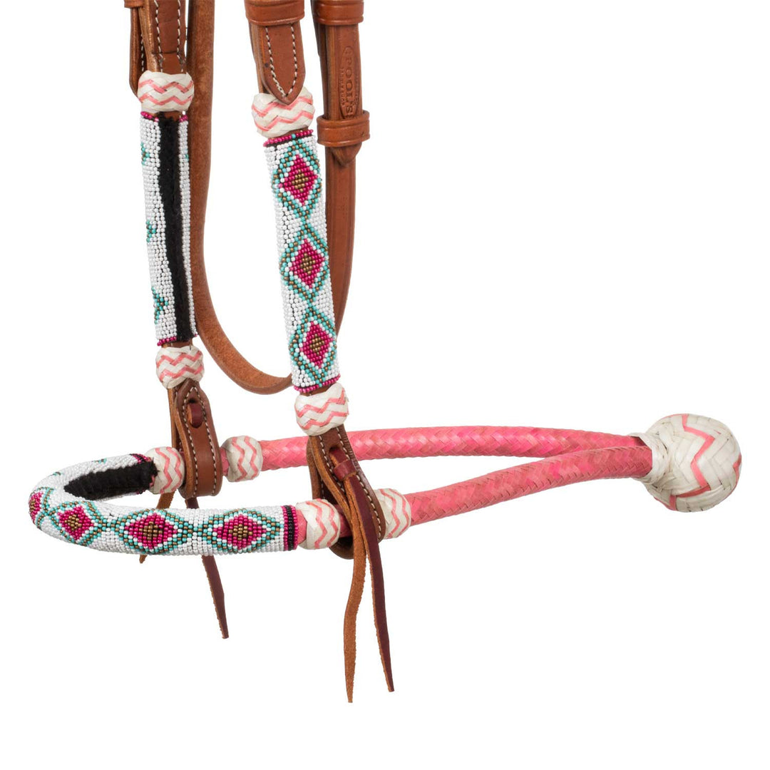 Beaded bosal bridle with cotton mecate reins