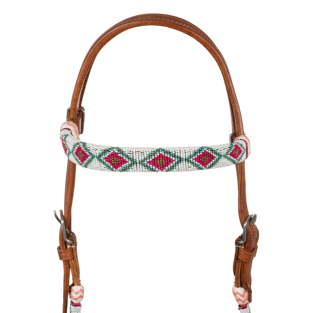 Beaded bosal bridle with cotton mecate reins