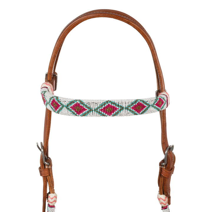 Beaded bosal bridle with cotton mecate reins