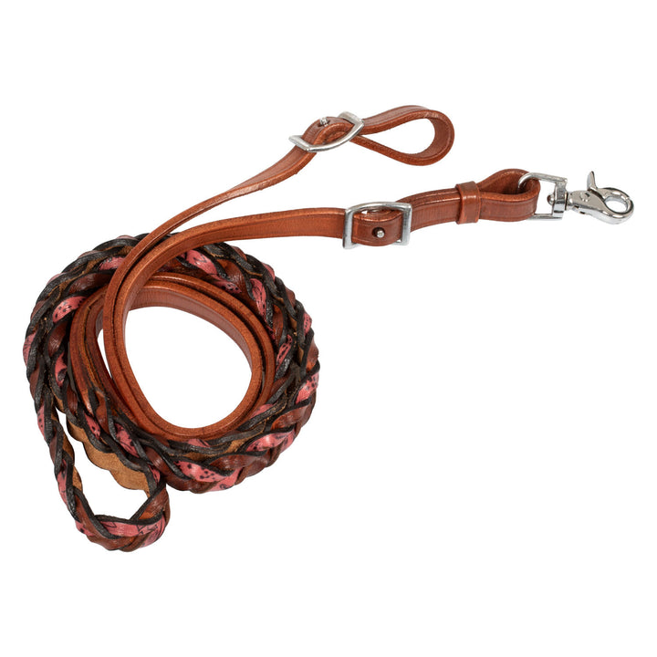 Braided leather decorations reins PINK