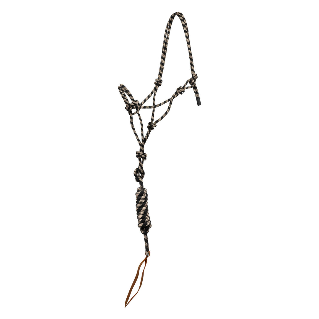 KNOTTED ROPE HALTER W/LEAD BEIGE/BLACK