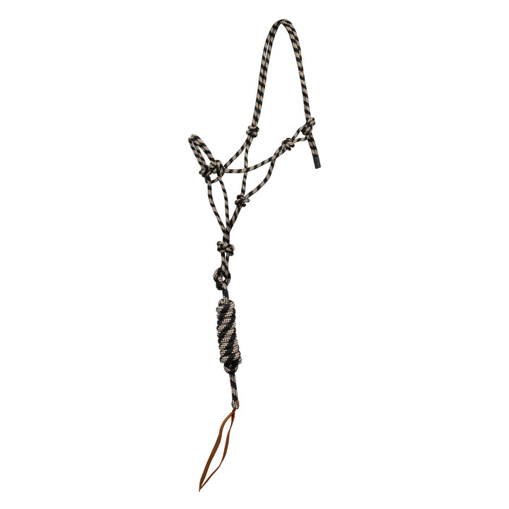 KNOTTED ROPE HALTER W/LEAD BEIGE/BLACK