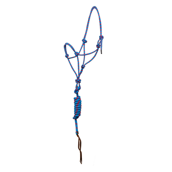 KNOTTED ROPE HALTER W/LEAD LIGHT BLUE/RED