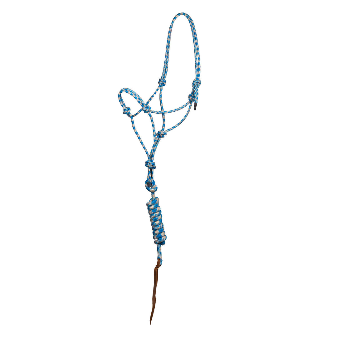 KNOTTED ROPE HALTER W/LEAD WHITE/LIGHT BLUE