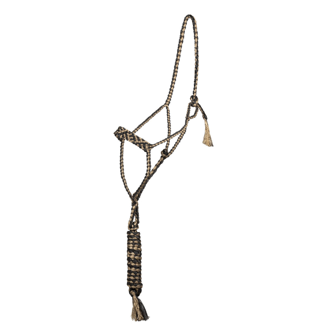 WIDE NOSE ROPE HALTER W/LEAD BLACK/BEIGE