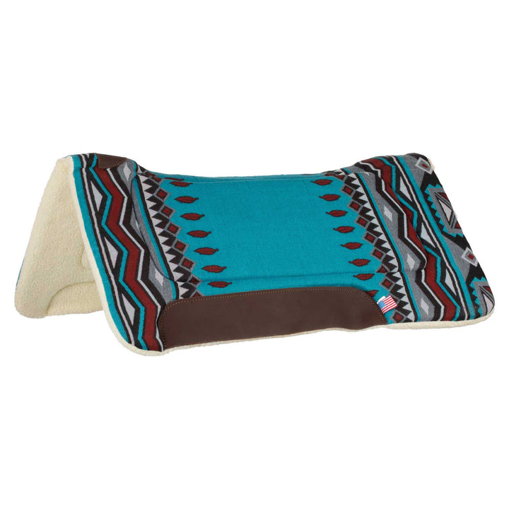 WESTERN SADDLE PAD WITH LEATHER INSERTS AND S SKY BLUE/RED