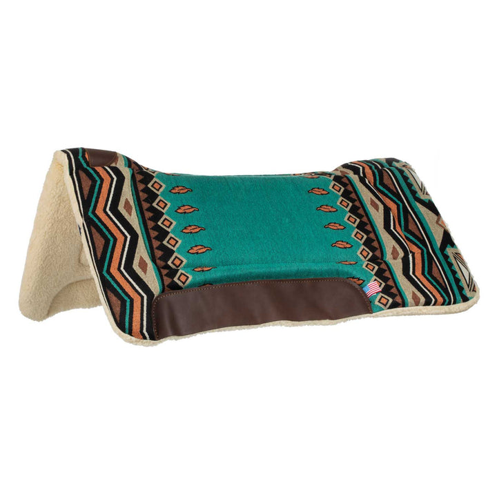 WESTERN SADDLE PAD WITH LEATHER INSERTS AND S TURQUOISE/ORANGE