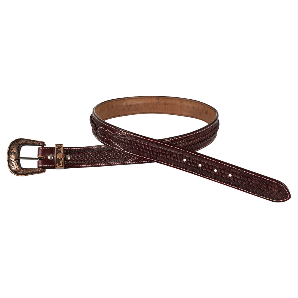 Unisex western belt basket tooled with copper DARK BROWN