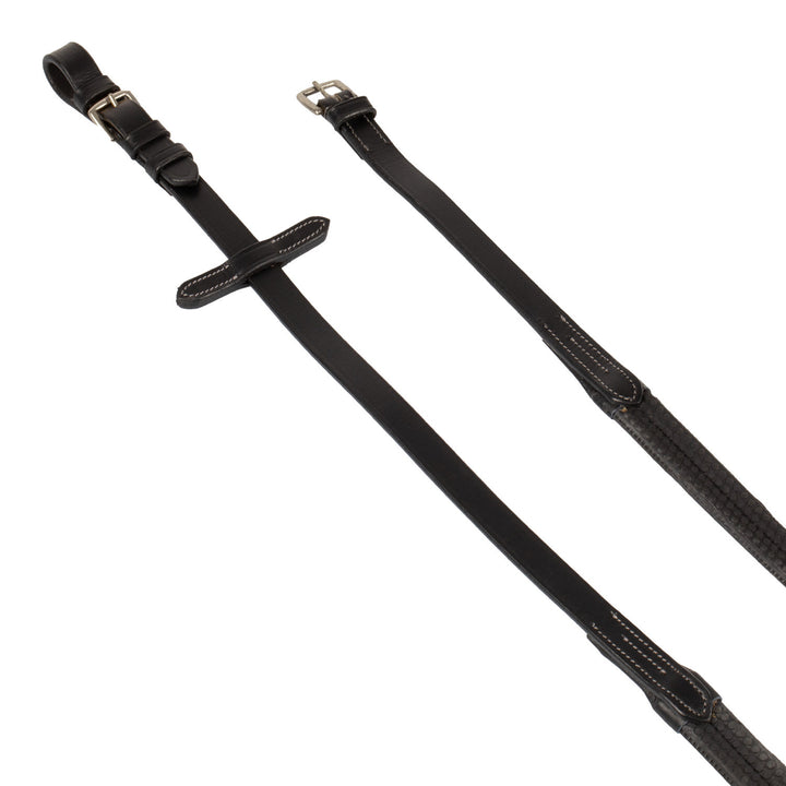 LEATHER AND RUBBER REINS SILVER FITTING (1.6C BLACK