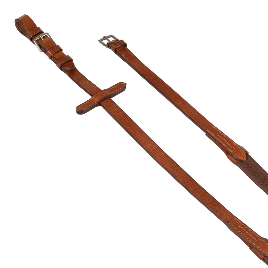 LEATHER AND RUBBER REINS SILVER FITTING (1.6C COGNAC