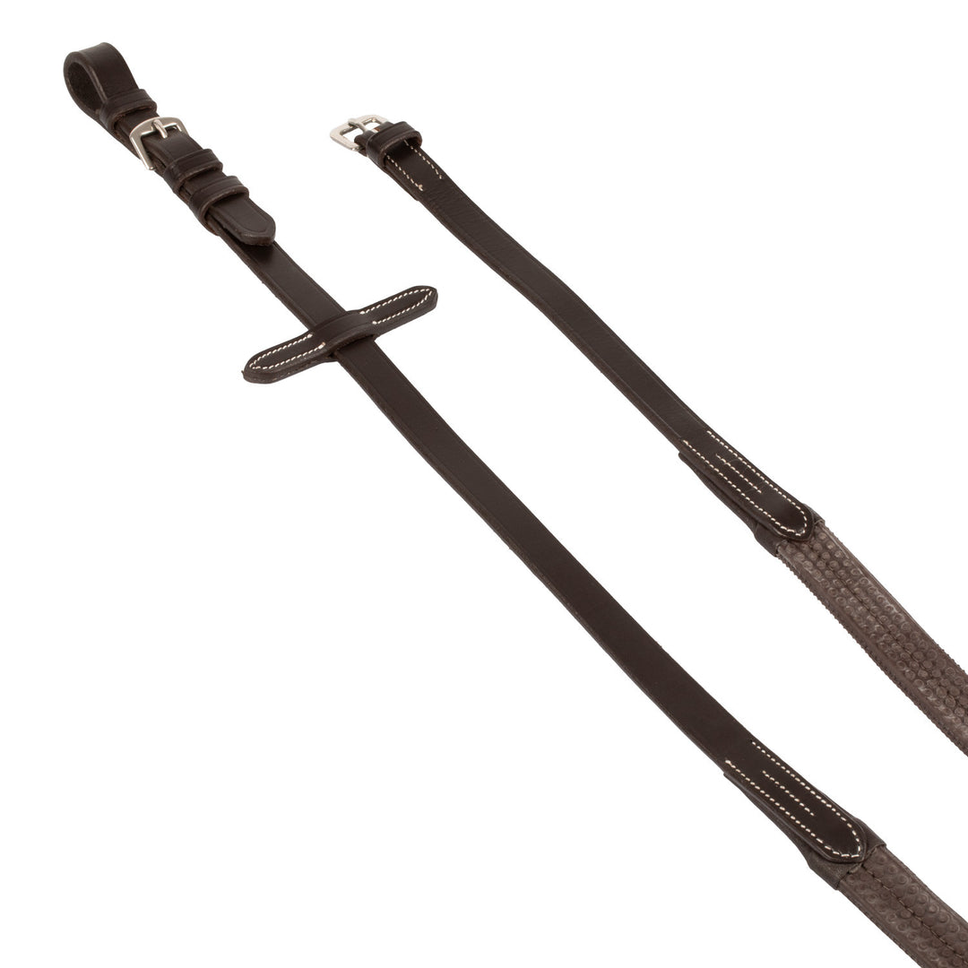 LEATHER AND RUBBER REINS SILVER FITTING (1.6C DARK BROWN
