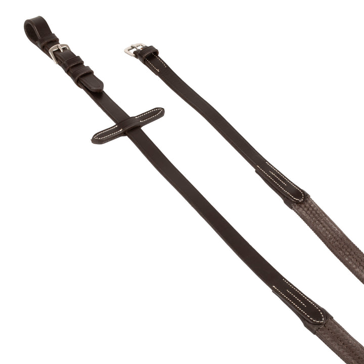 LEATHER AND RUBBER REINS SILVER FITTING (1.6C DARK BROWN