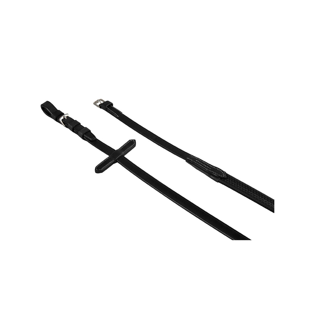 Leather and rubber reins with stainless steel BLACK