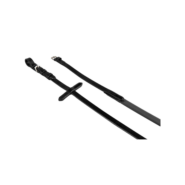 Reins in leather and smooth rubber BLACK