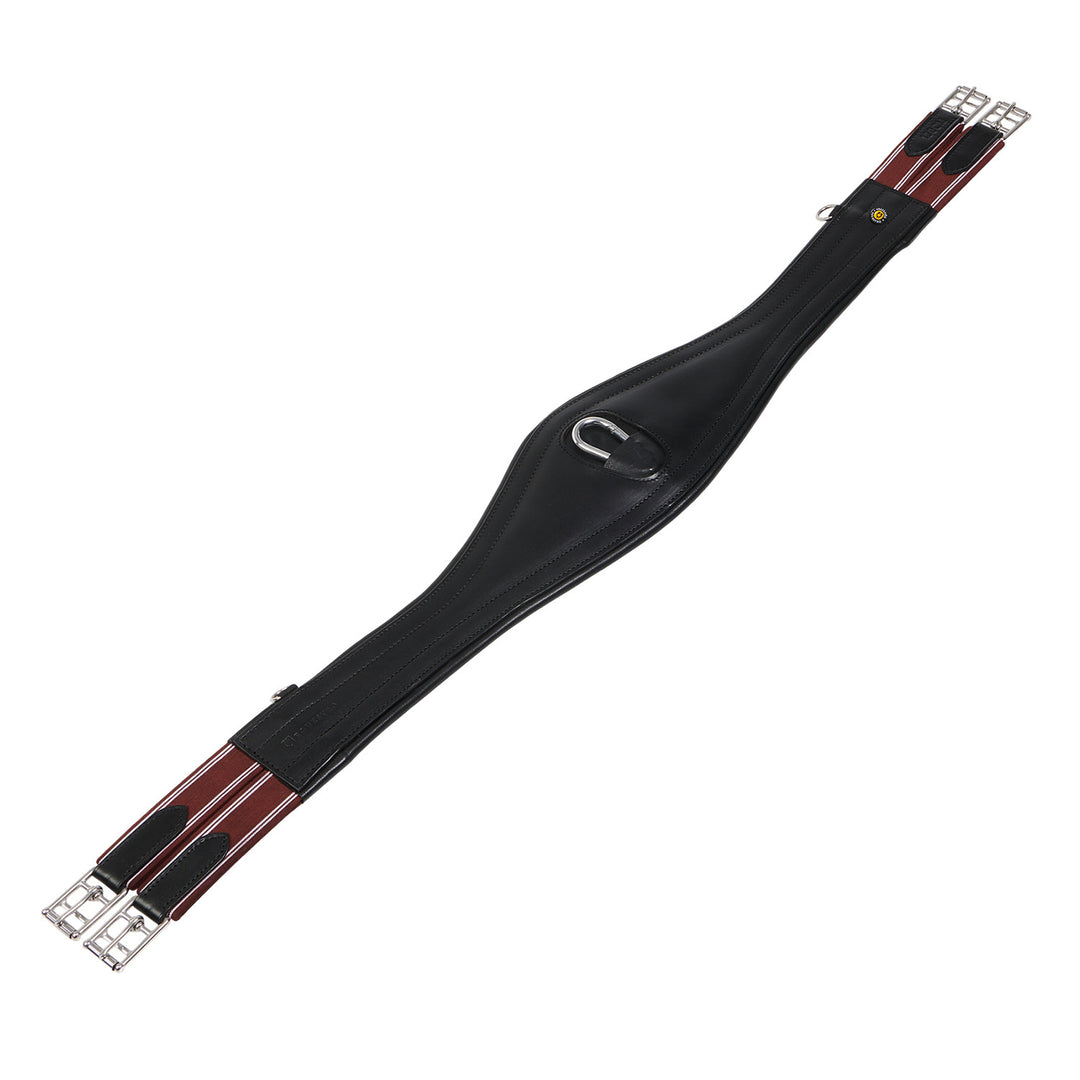 Leather jumping girth with elastic bands BLACK