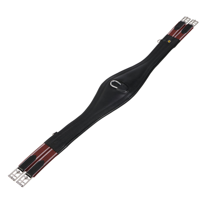 Leather jumping girth with elastic bands BLACK