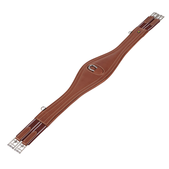 Leather jumping girth with elastic bands COGNAC