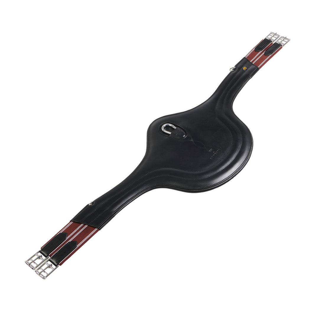 Jumping girth in leather with protectors BLACK