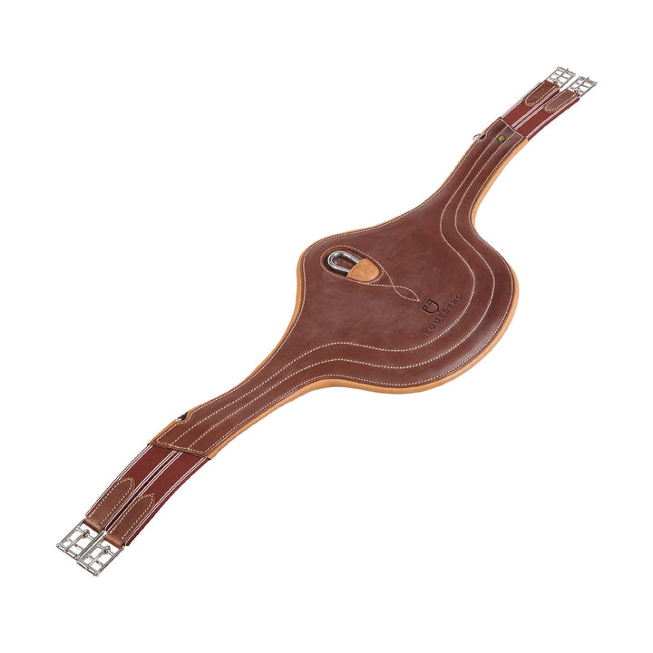 Jumping girth in leather with protectors COGNAC