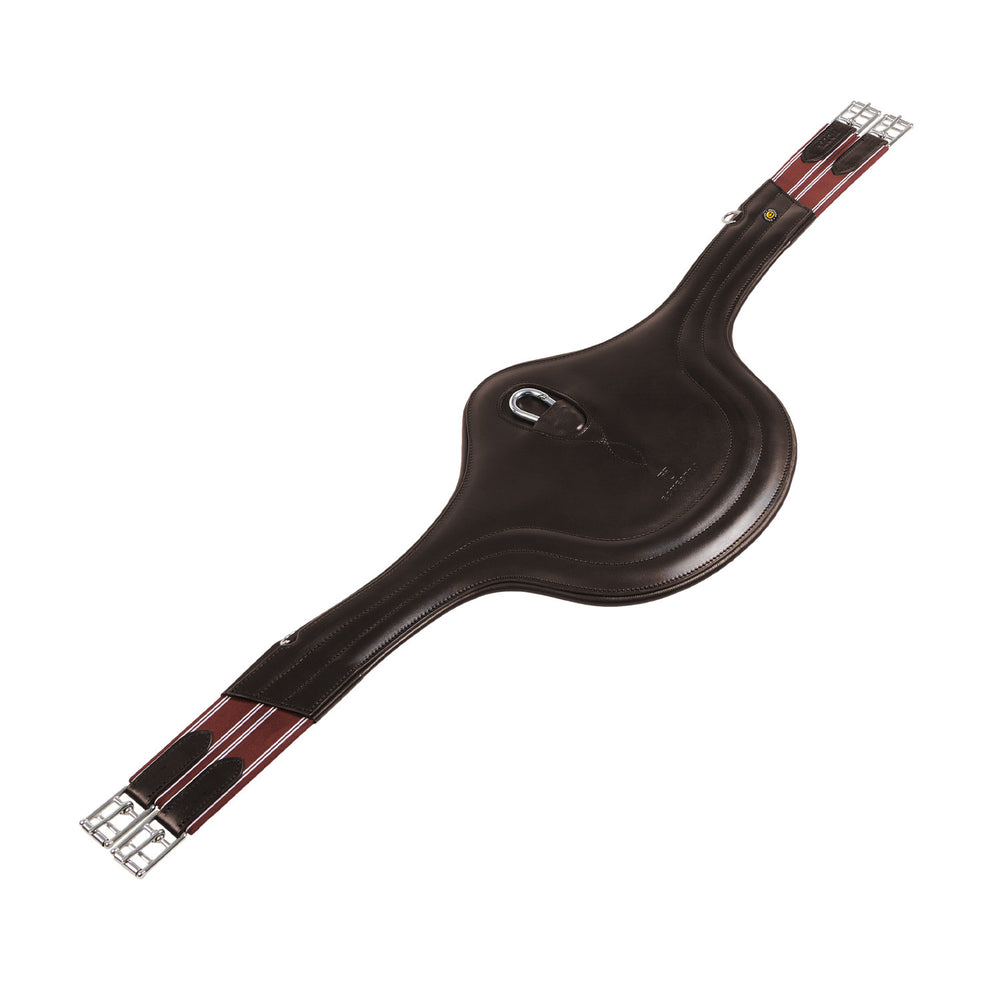 Jumping girth in leather with protectors DARK BROWN