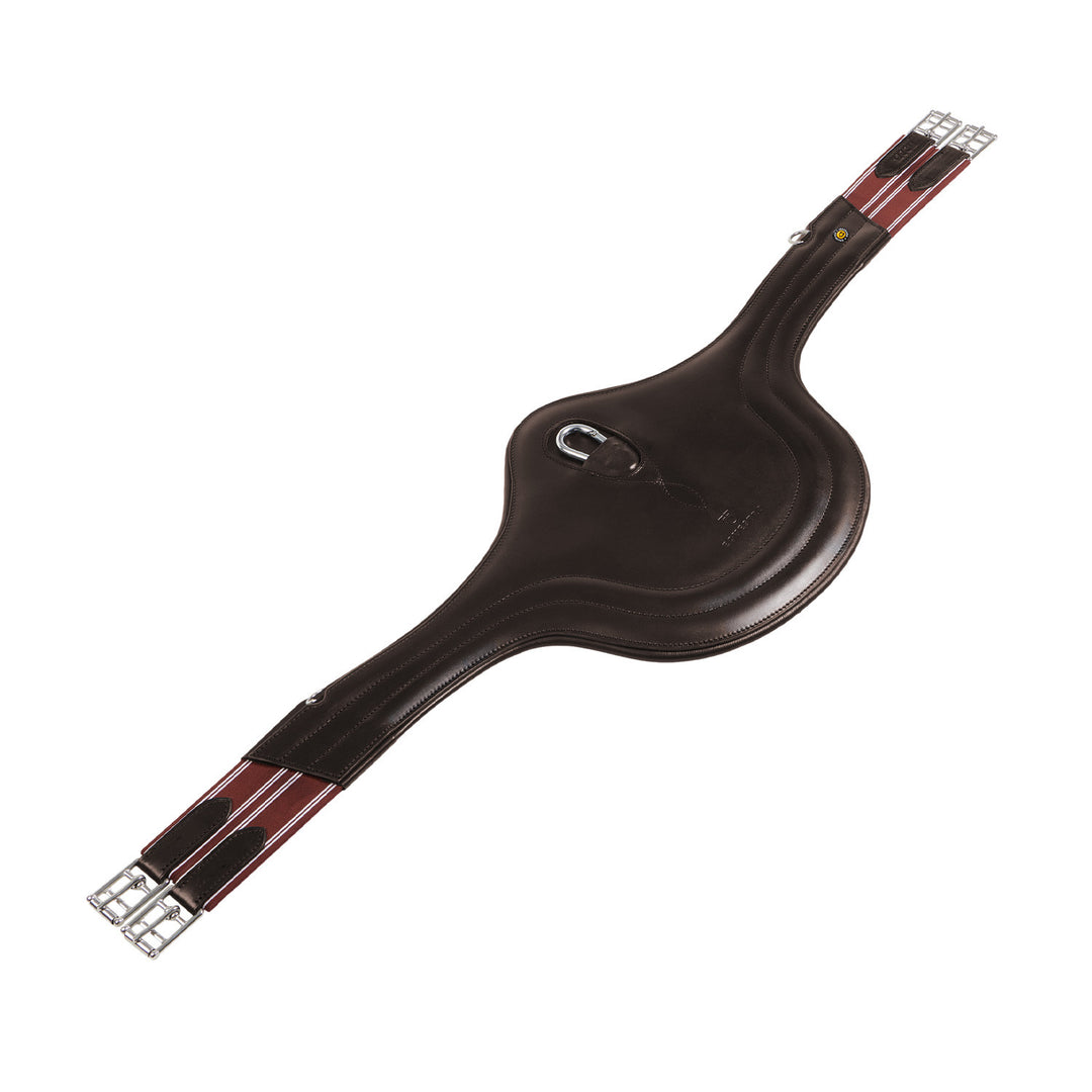 Jumping girth in leather with protectors DARK BROWN