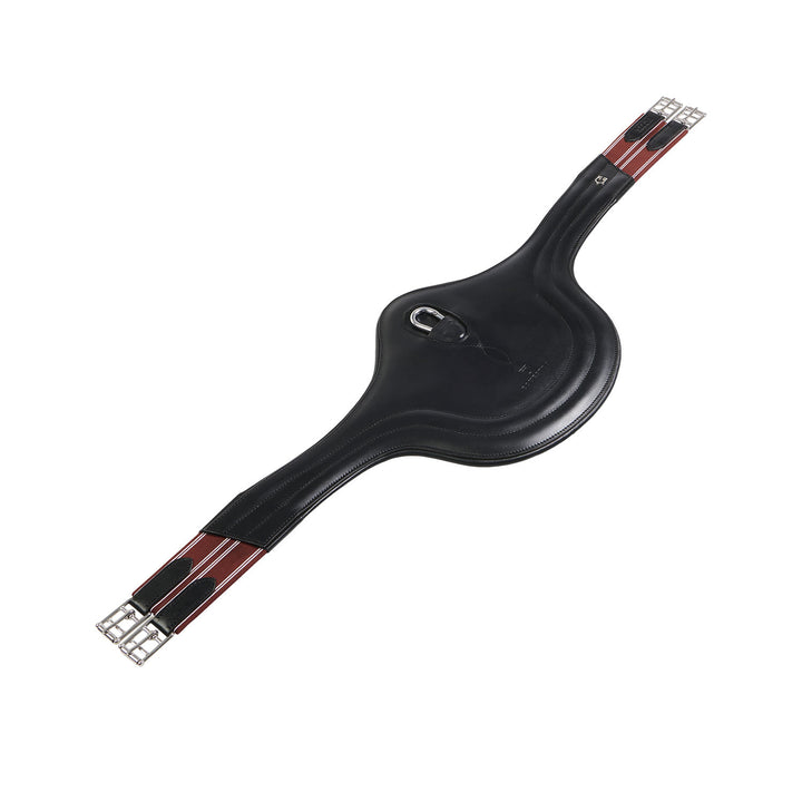 Jumping girth in leather with protectors BLACK