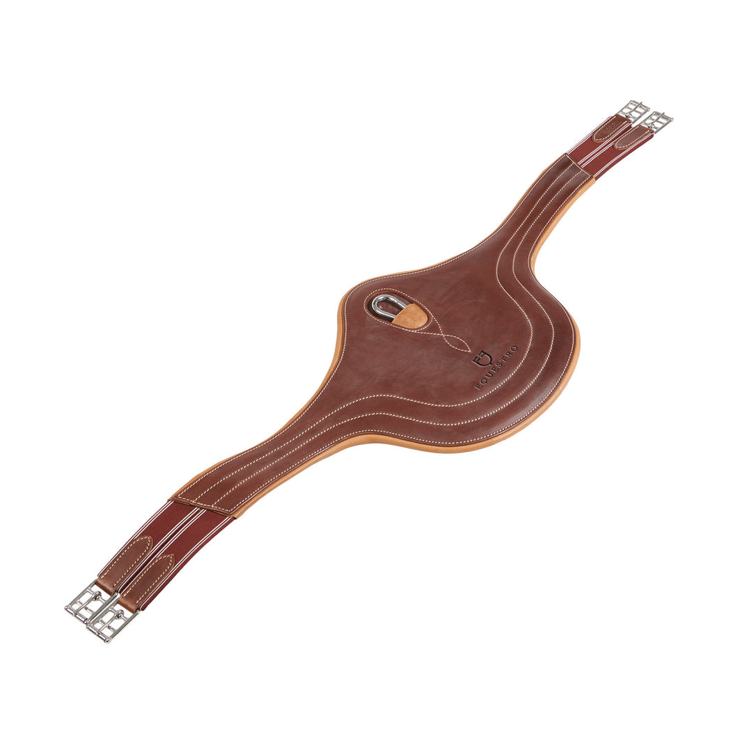 Jumping girth in leather with protectors COGNAC