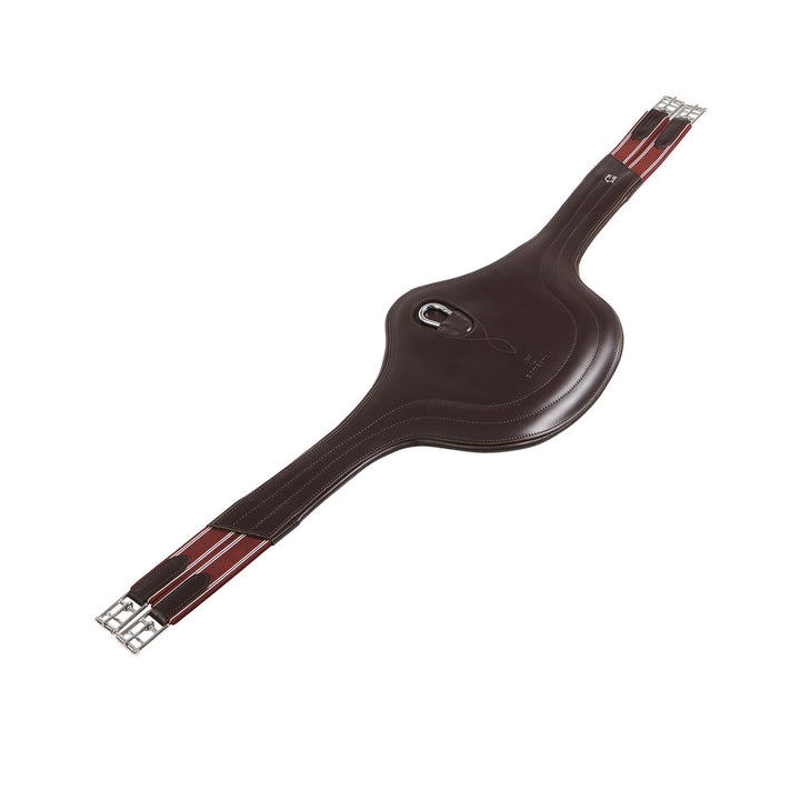 Jumping girth in leather with protectors DARK BROWN