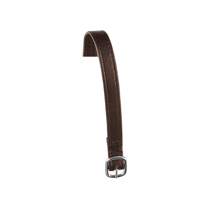 Spur straps in double leather and silver buck DARK BROWN