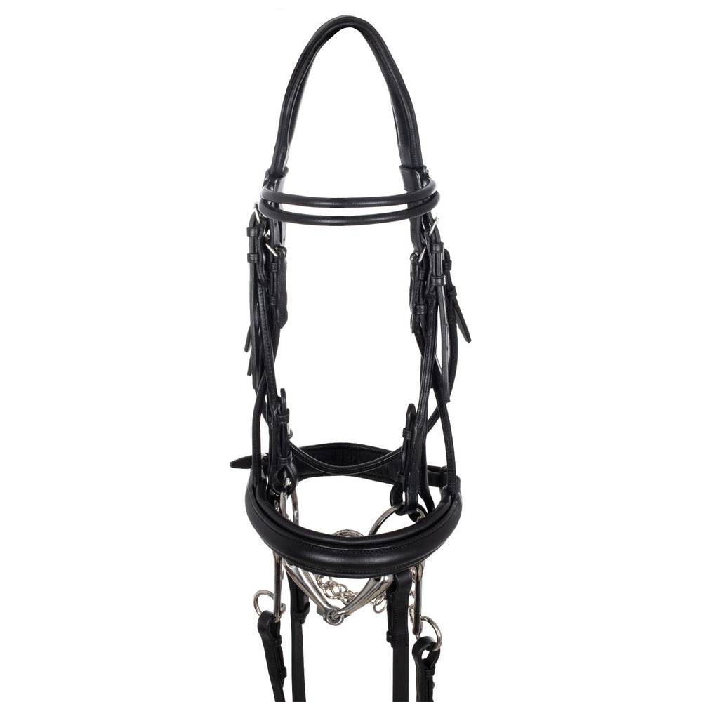 DRESSAGE BRIDLE DOUBLE ROUND BROWBAND BLACK
