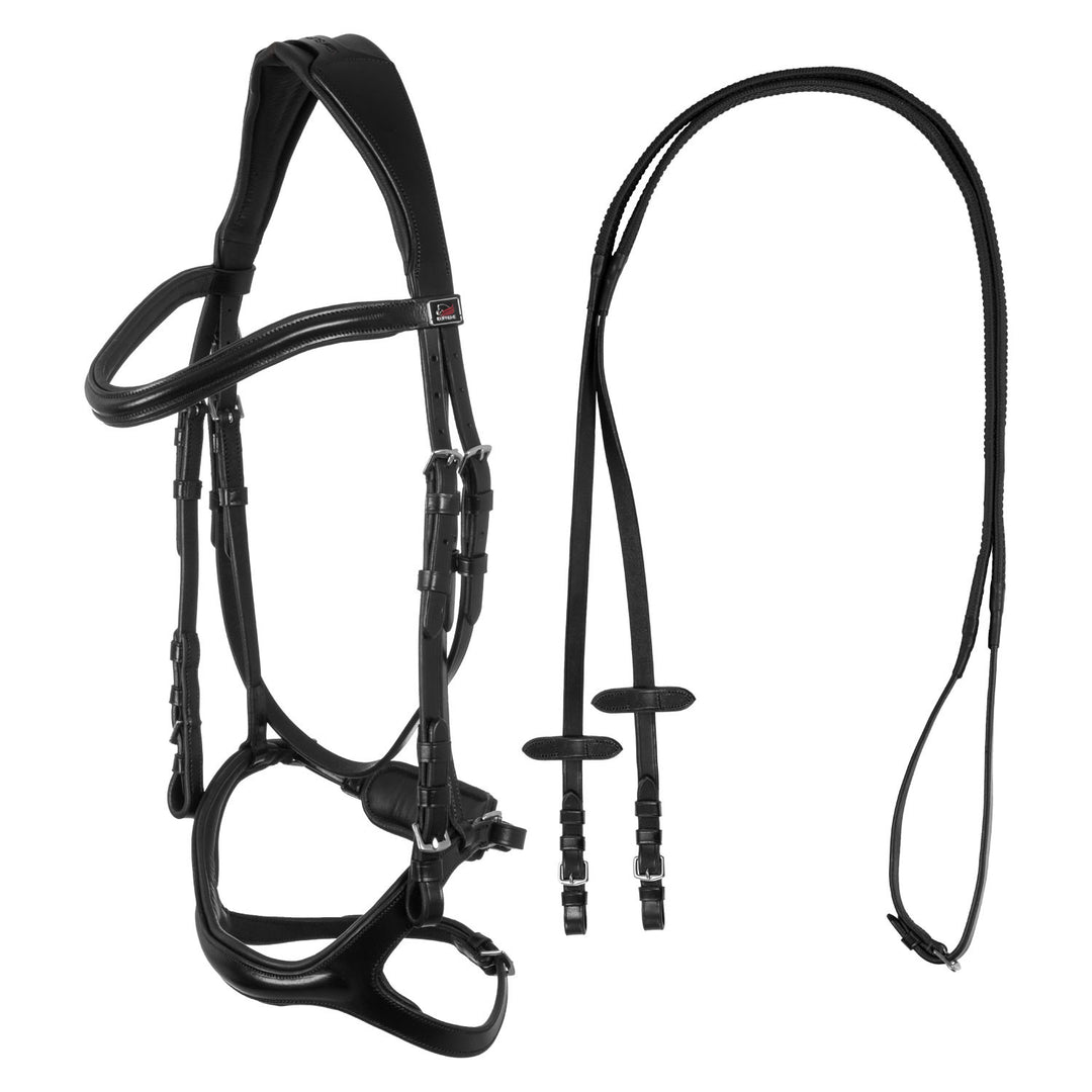 Snaffle bridle with anatomical curved noseban BLACK