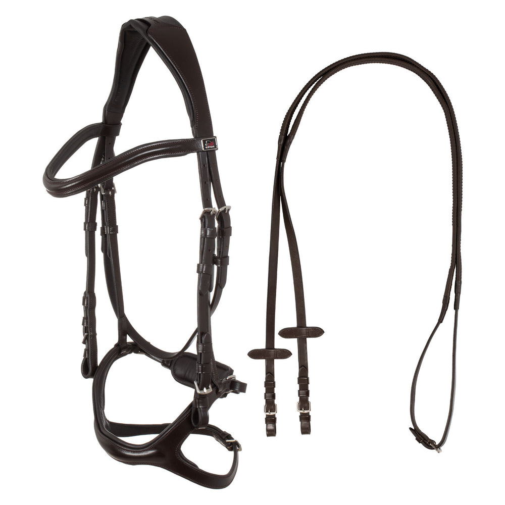 Snaffle bridle with anatomical curved noseban DARK BROWN