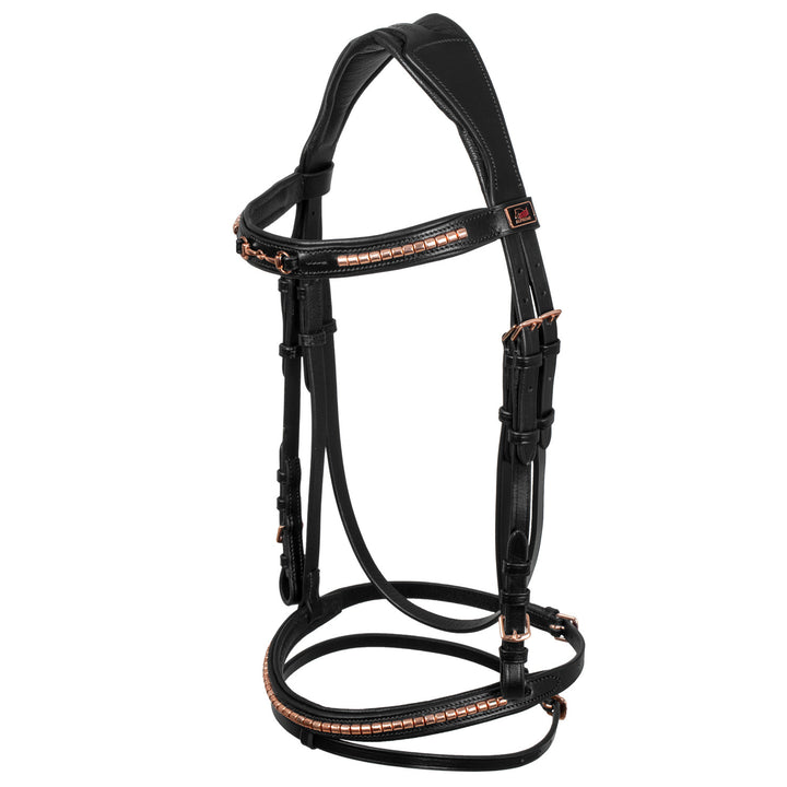 ENGLISH BRIDLE WITH ROSE GOLD BIT DECORATION BLACK