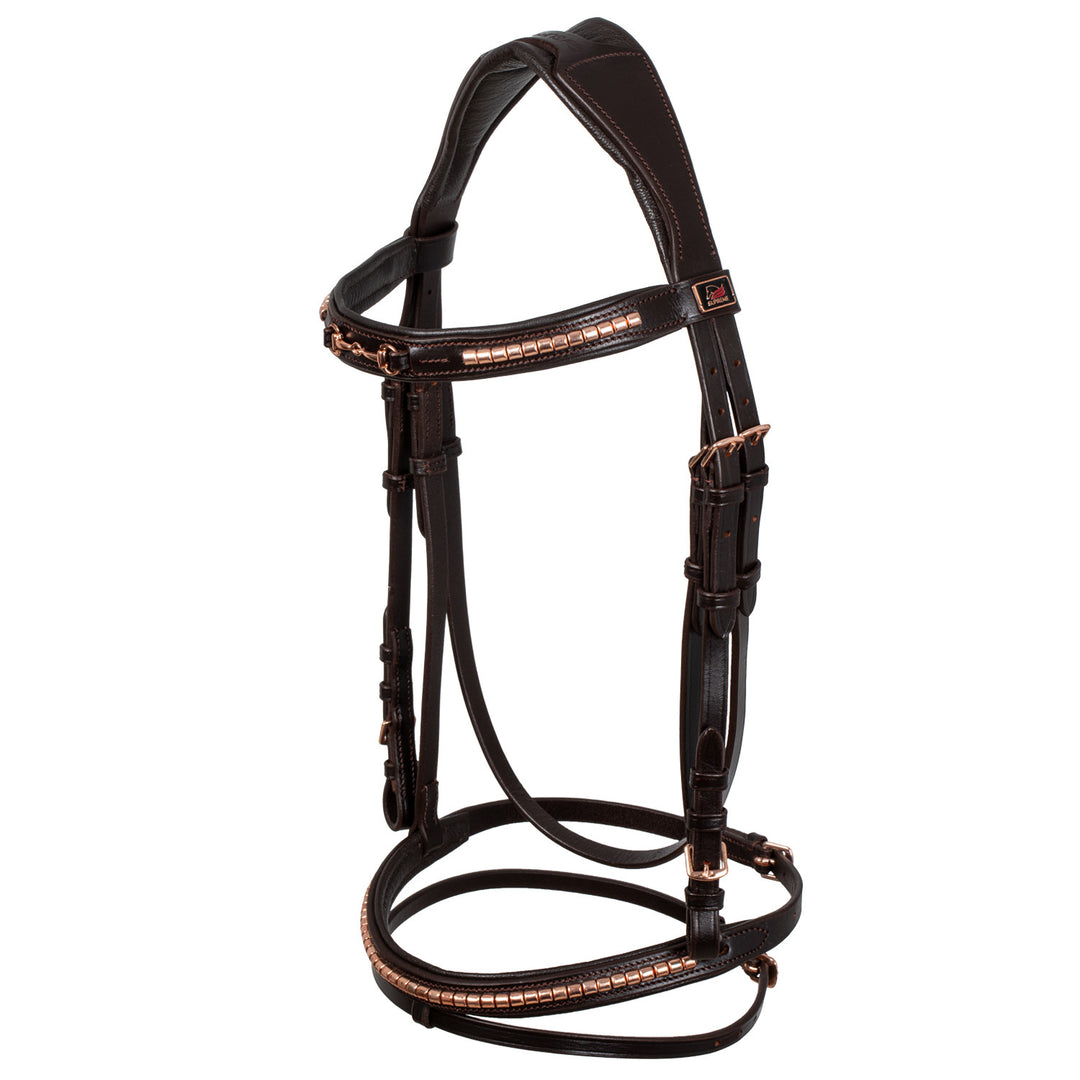 ENGLISH BRIDLE WITH ROSE GOLD BIT DECORATION BROWN
