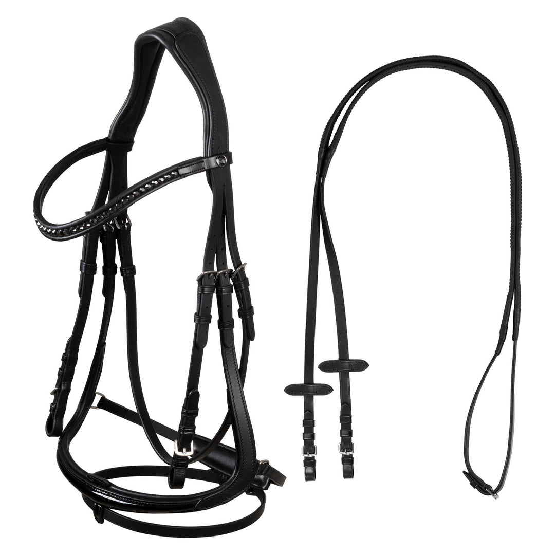 HEMELITE MODEL DRESSAGE BRIDLE WITH RUBBER REINS