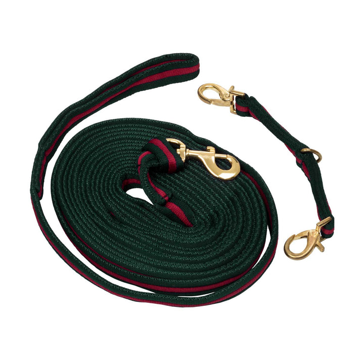 PADDED NYLON LUNGE REIN WITH  ATTACHMENT TO H HUNTER GREEN/BURGUNDY