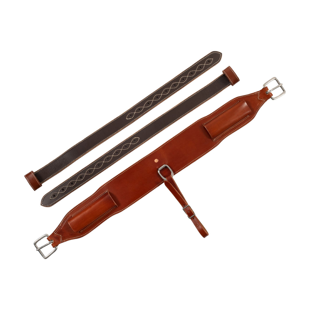 Western rear girth in leather COGNAC